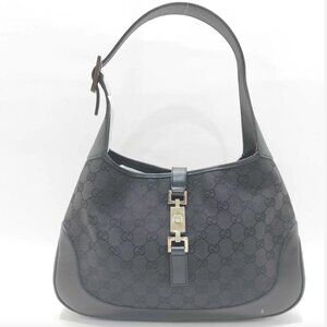 GUCCI JACKIE GG BLACK LEATHER CANVAS SHOULDER BAG - VERY GOOD CONDITION